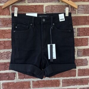 Judy Blue High‎ Waist Tummy Control Cuffed Denim Shorts Black Women's Small NWT